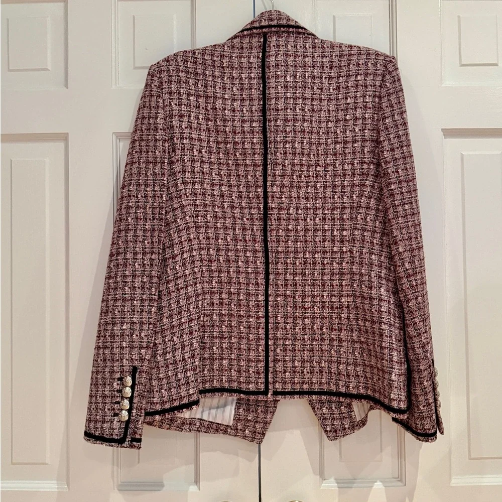 NWT Veronica Beard Pink and Black Tweed Blazer Jacket in Size 12 - Picture 2 of 5